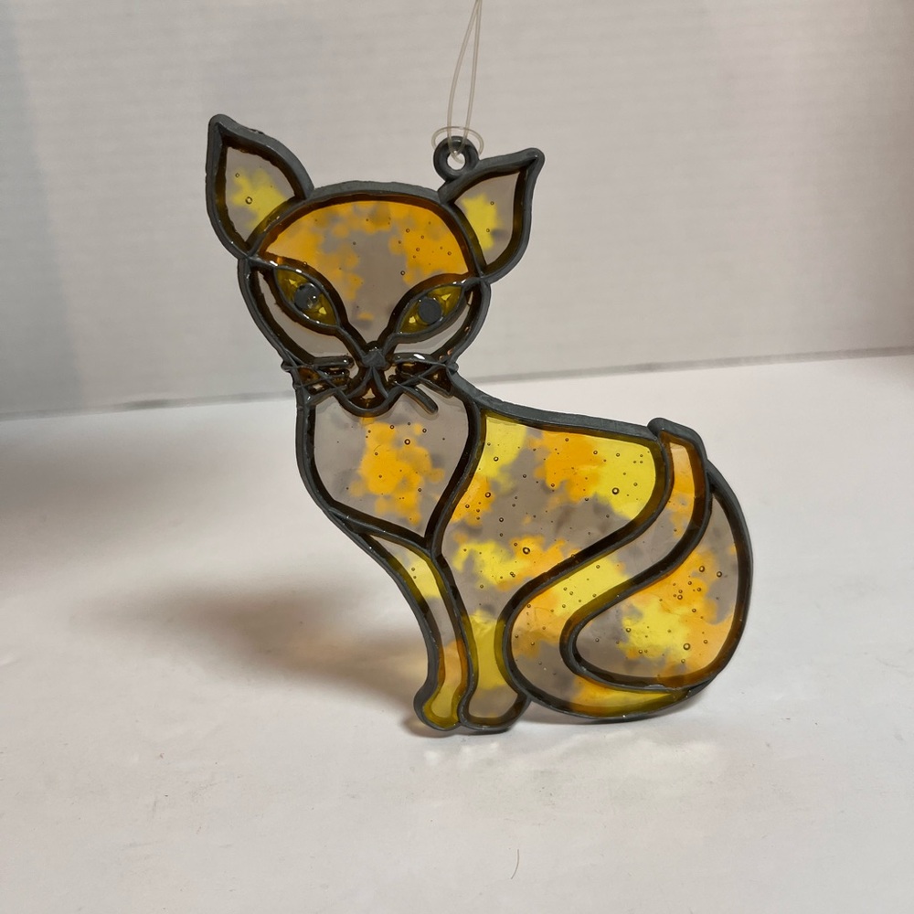 Stain Glass Style Siamese Cat Kitten Sun Catcher Ornament‎ Plastic Metal Gold